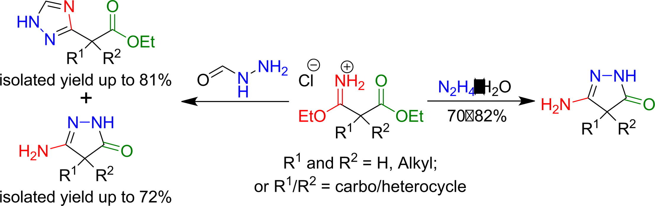 Synthesis of α-substituted 2-(1H-1,2,4-triazol-3-yl)acetates and 5-amino-2,4-dihydro-3H-pyrazol-3-ones via the Pinner strategy