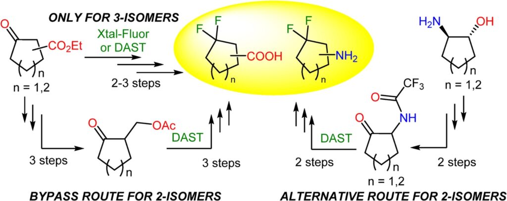 Synthesis of gem-difluorocyclopentane/hexane building blocks