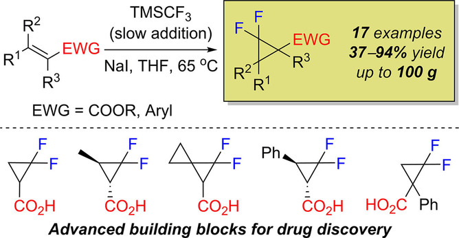 Transition Metal-free gem-difluorocyclopropanation of Alkenes with CF3SiMe3−NaI System: a Recipe for Electron-deficient Substrates