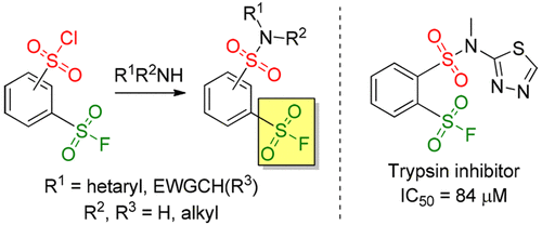 (Chlorosulfonyl)benzenesulfonyl Fluorides—Versatile Building Blocks for Combinatorial Chemistry: Design, Synthesis and Evaluation of a Covalent Inhibitor Library